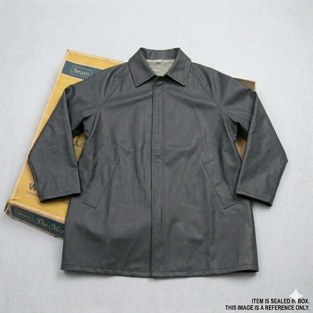 VINTAGE 70s Sears The Mens Store Gray Raincoat DEADSTOCK Sealed in Box Large NOS